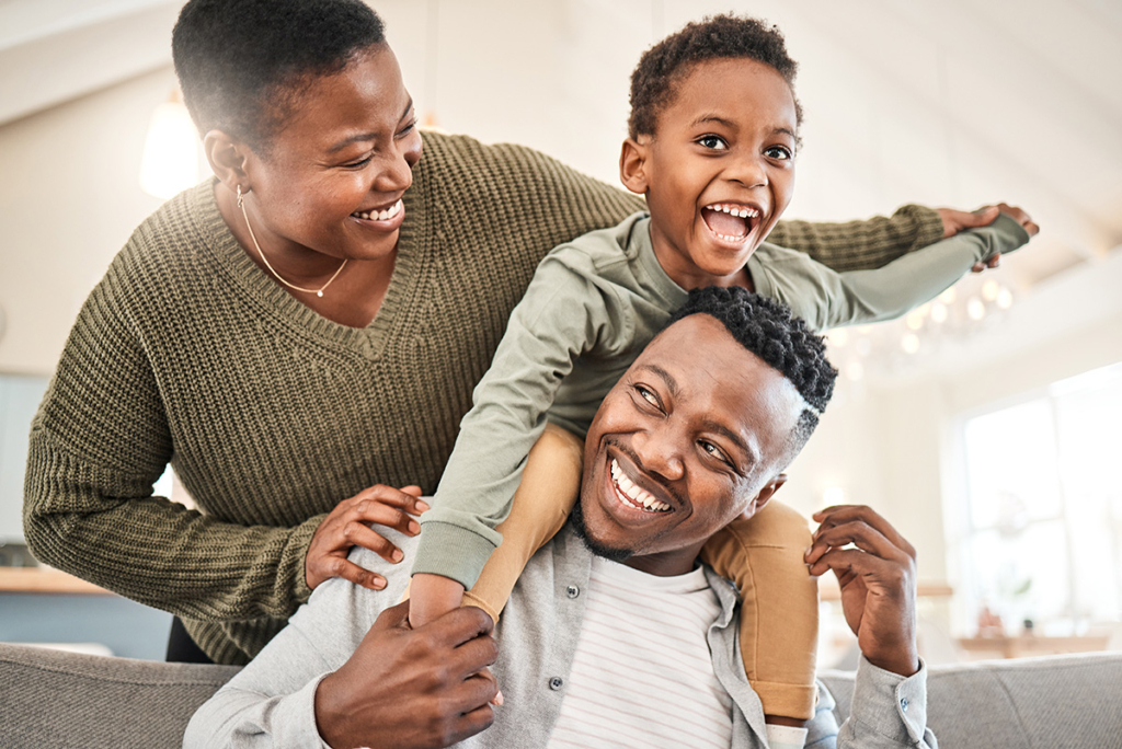 A family relaxes at home